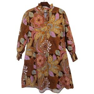 Flora Bea NYC Adeline A-line Shift Dress M Brown/Multi Paisley Floral Print
